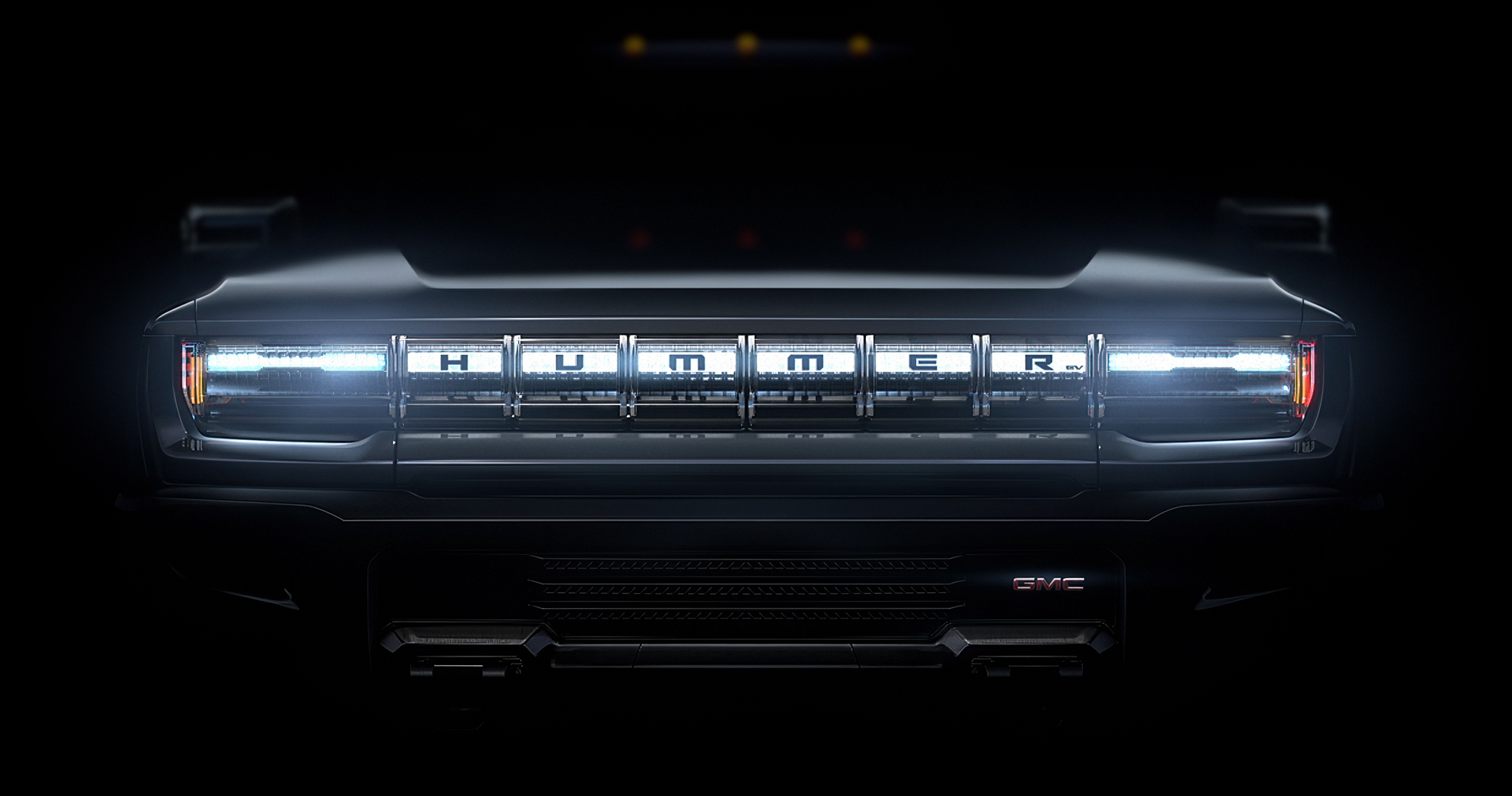 A "teaser" photo of the GMC Hummer's grille.