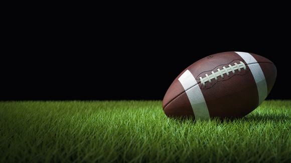 A football on the grass.