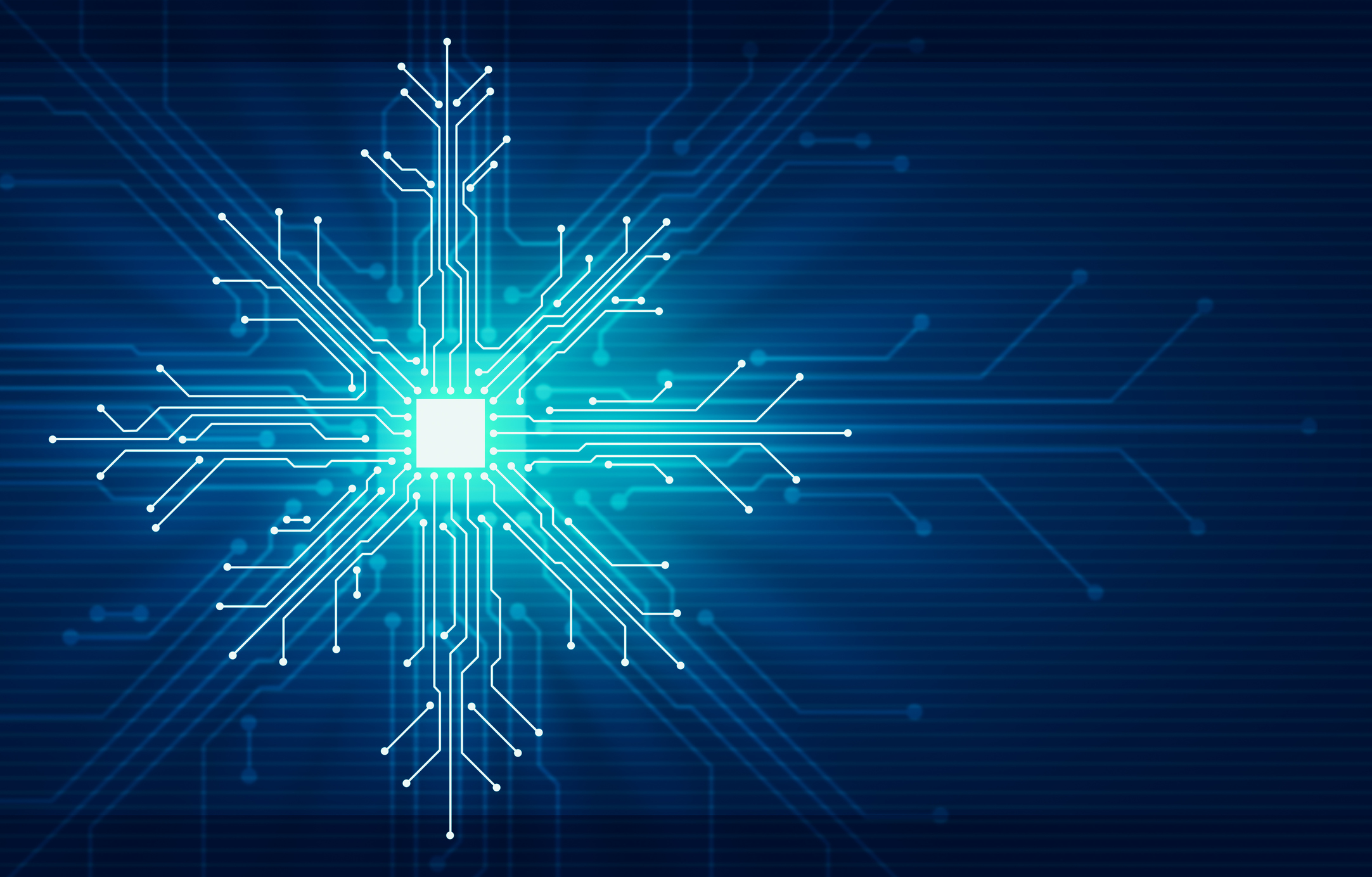 An illustration of circuits arranged in the shape of a snowflake.