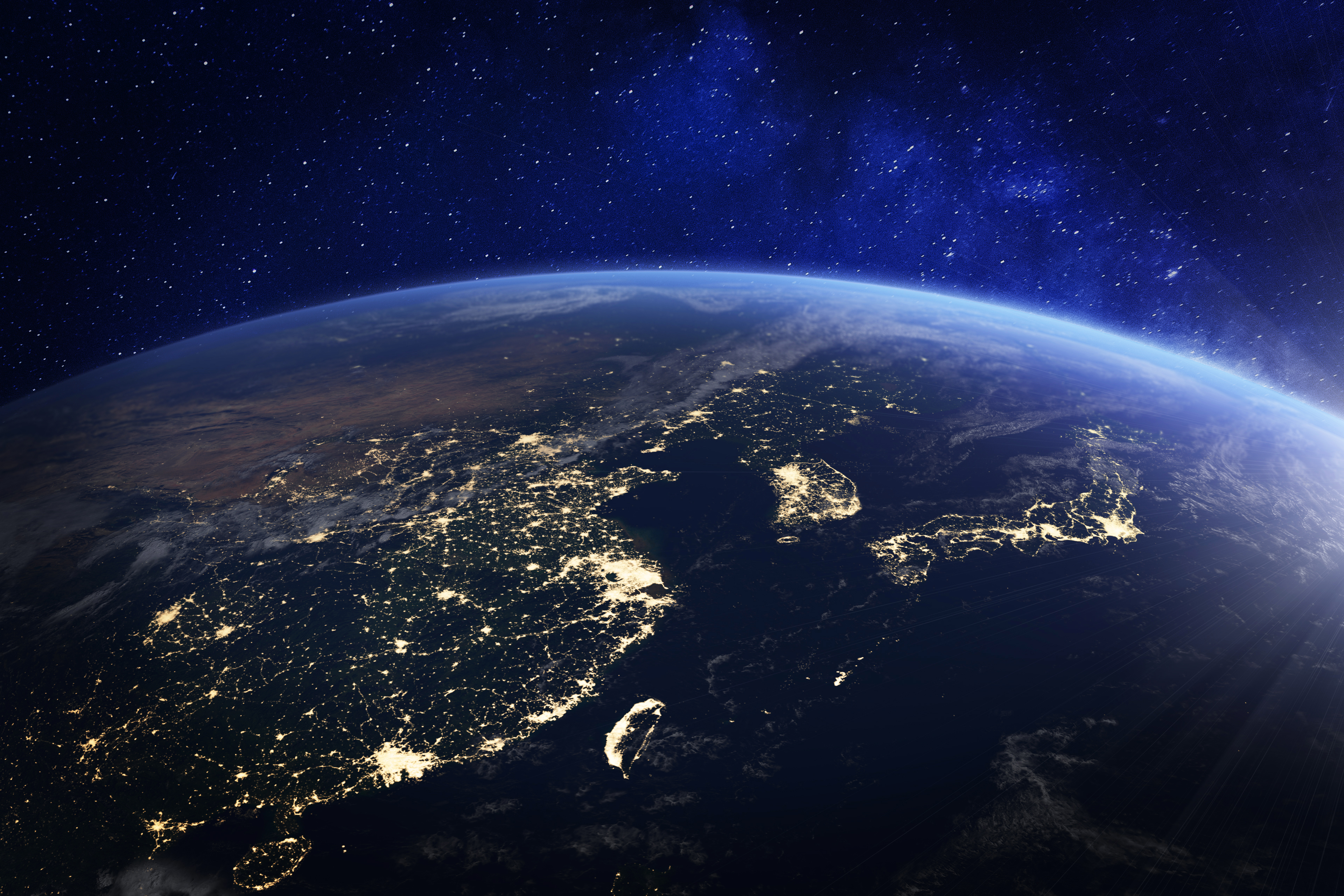 A view of China, Korea, Japan, and Taiwan from space.
