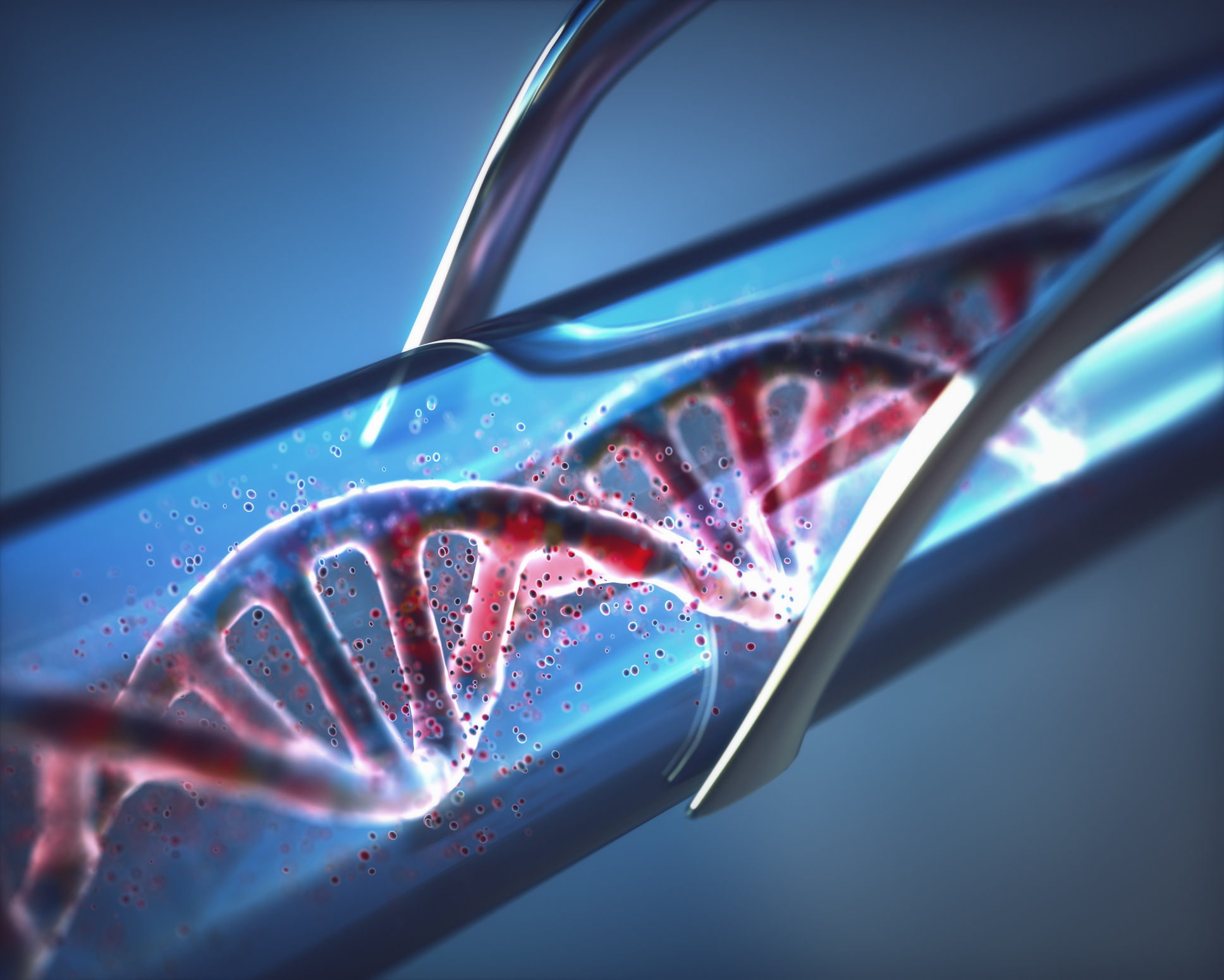 DNA and blood cells in a test tube.