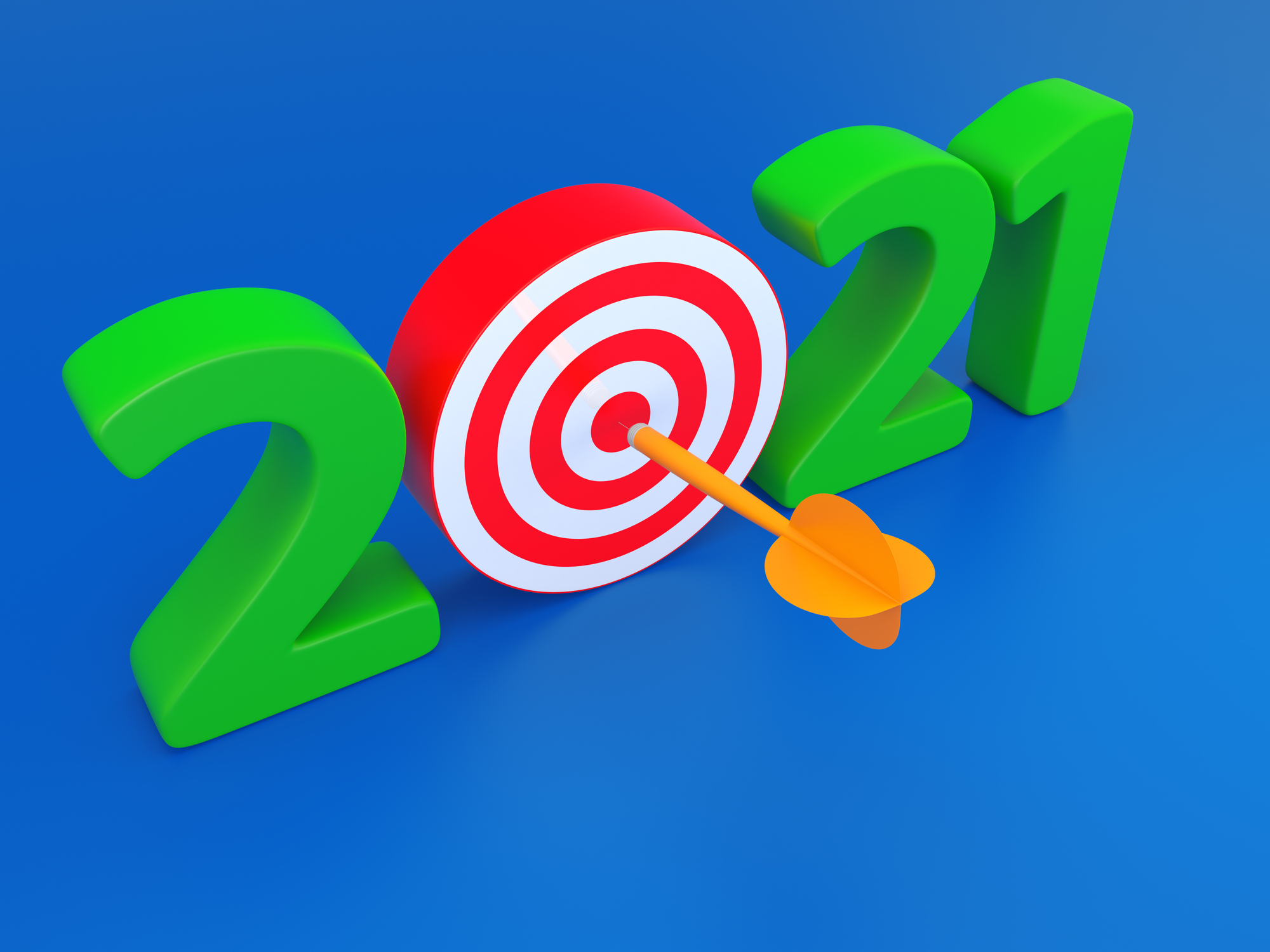 2021 with the zero as a bull's-eye with an arrow in the middle of it