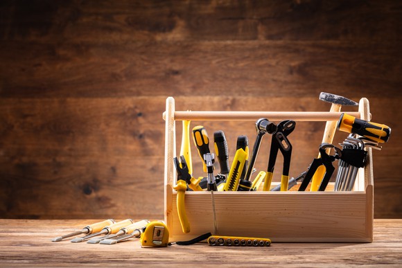 A do-it-yourself toolbox filled with tools