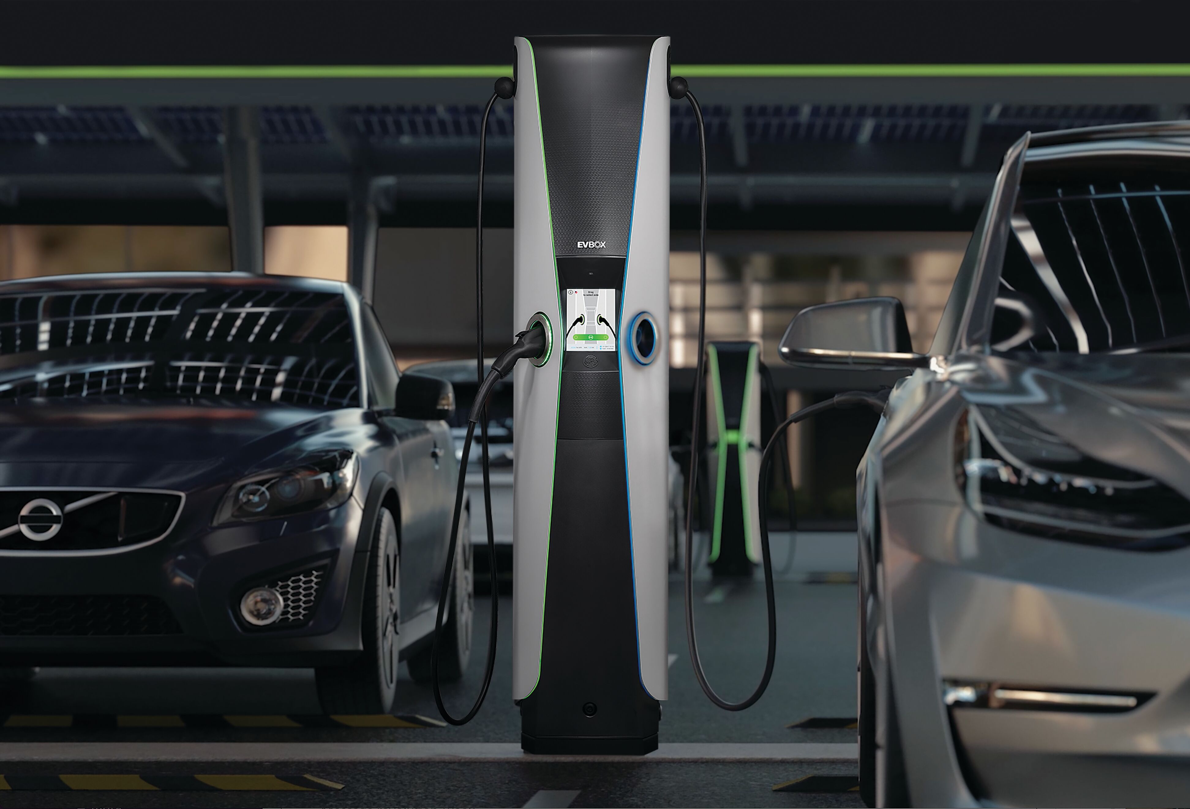 EVBox charging stations in parking garage