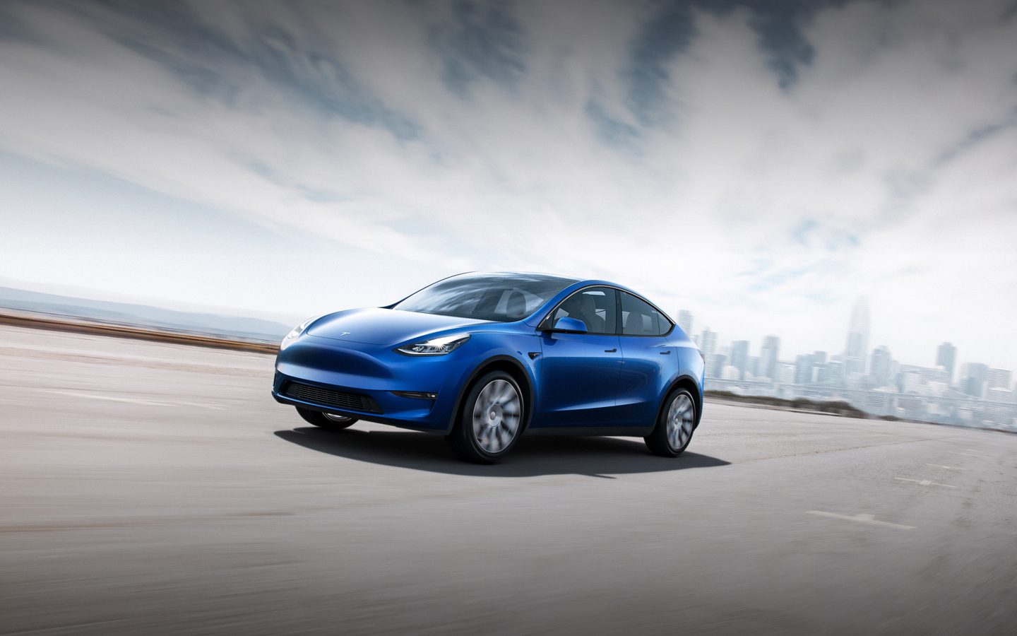 A blue Tesla Model Y