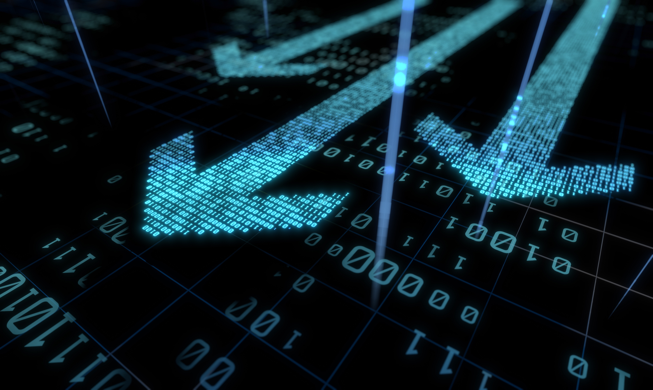 digital arrows appear in motion on a byte-themed background.