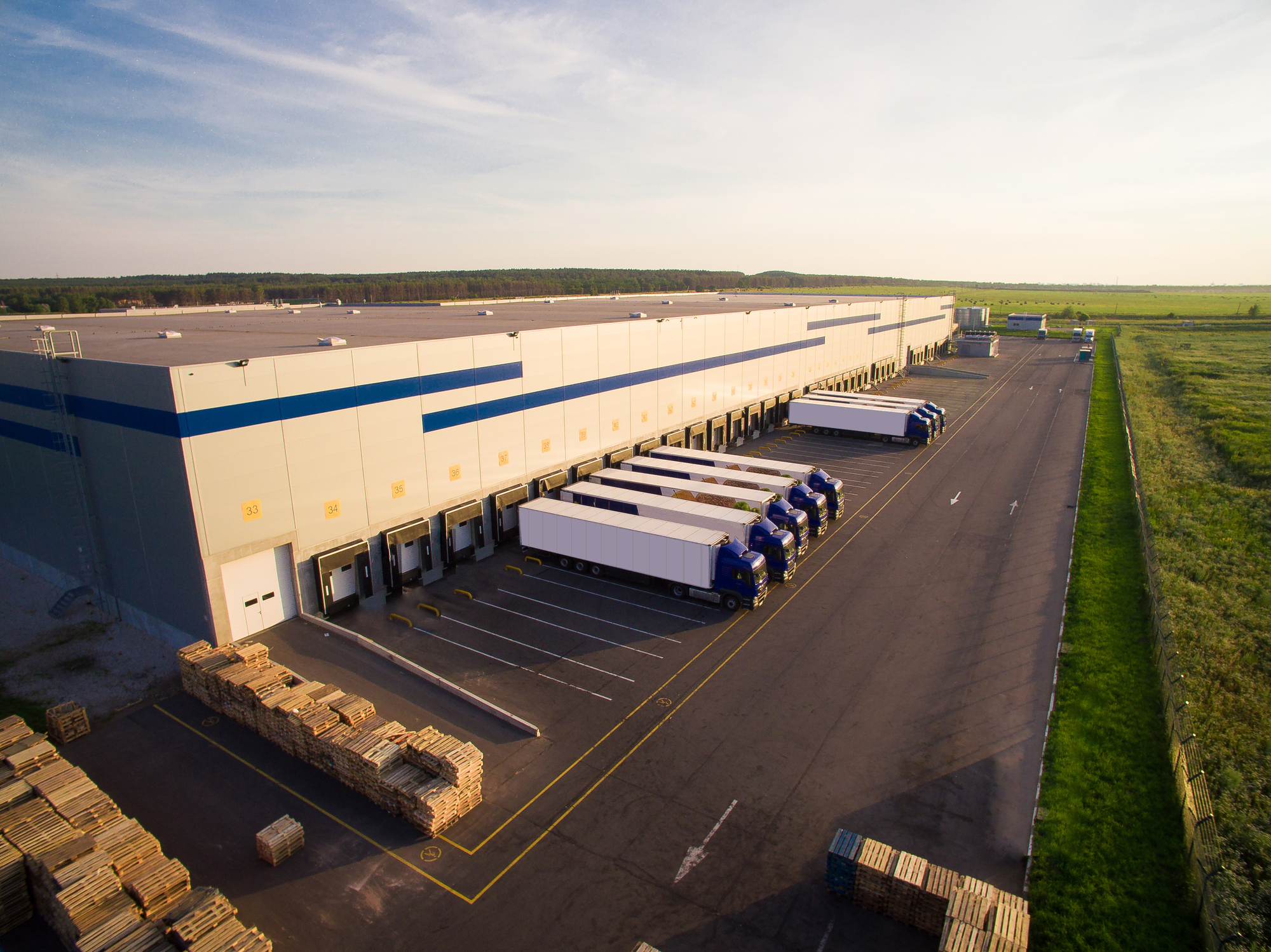 Logistics center with trucks outside