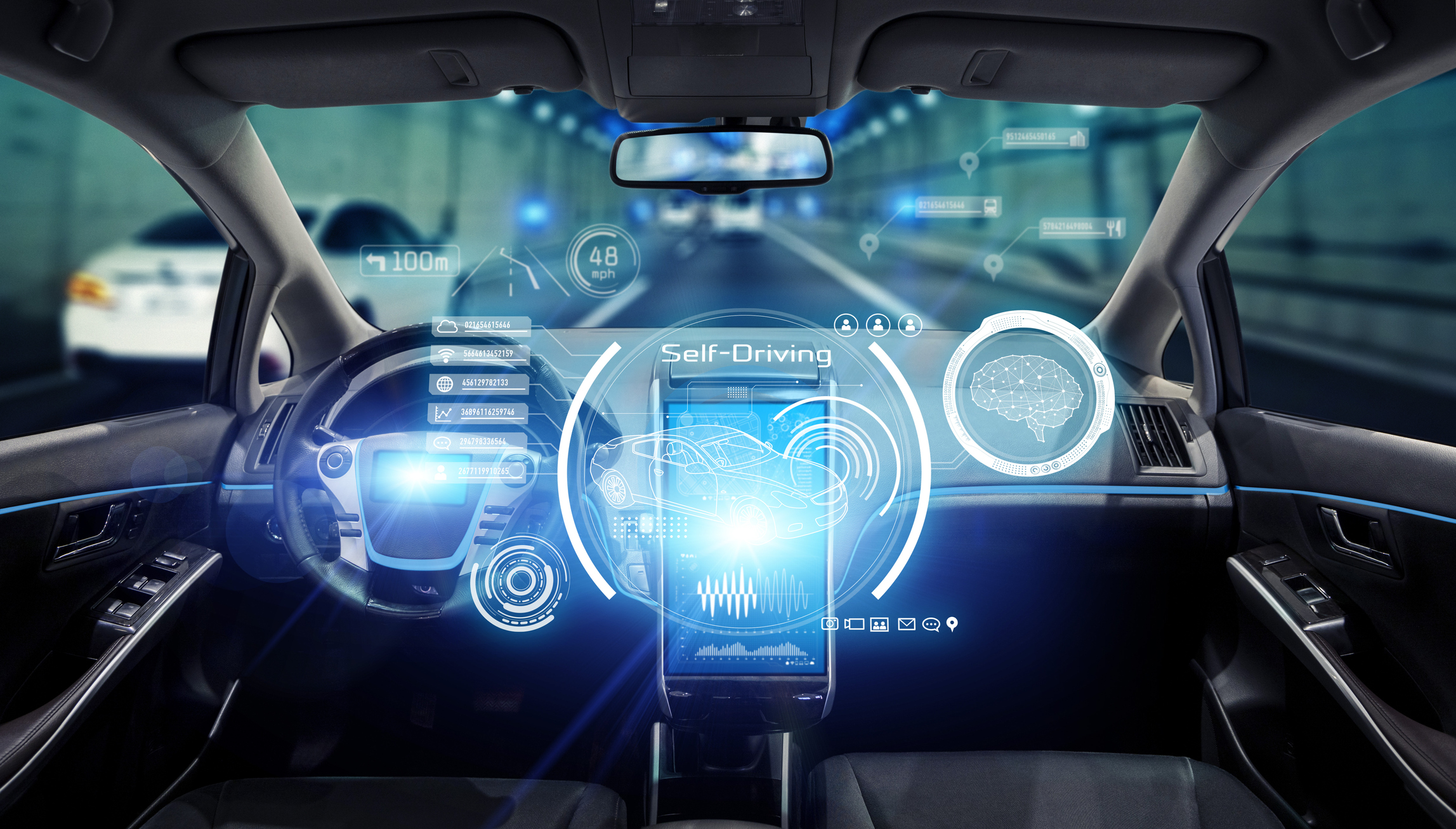 Graphic illustrating a self-driving car.