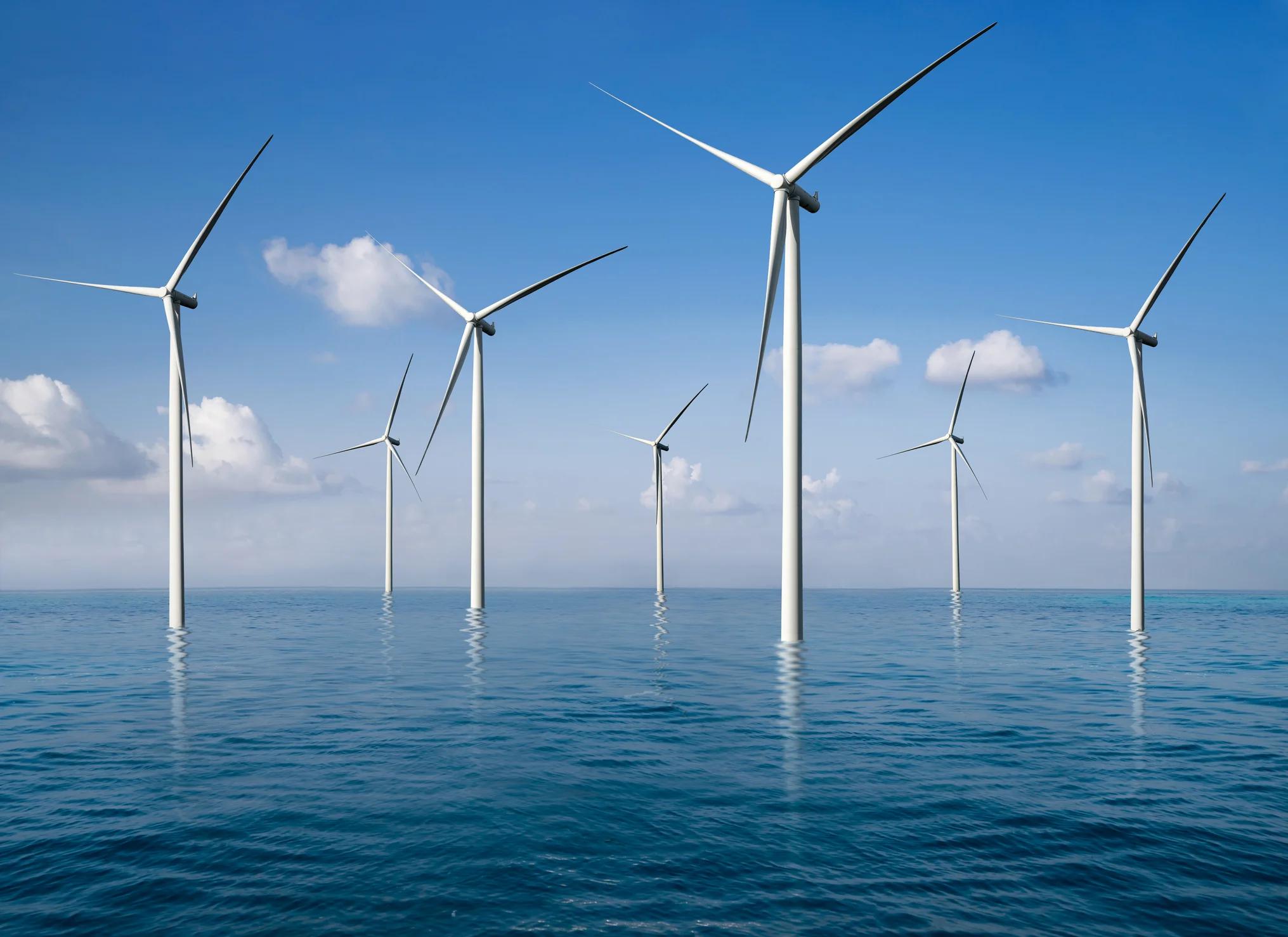 Windmills in shallow water.