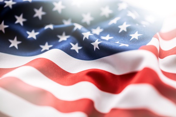 American flag with ripples.