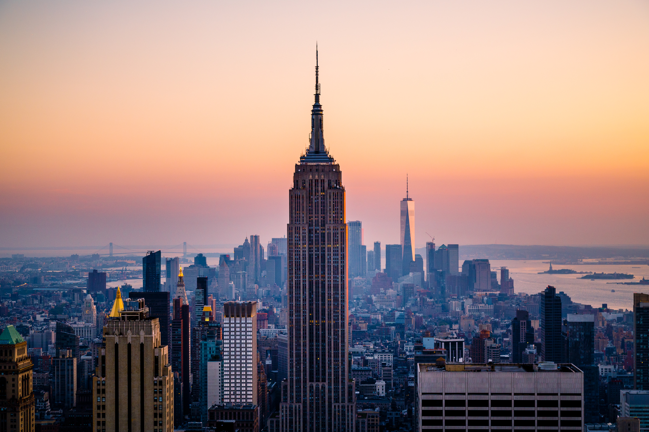 New York City, with Empire State Building in the center of the image. 