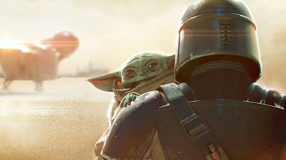 The Mandalorian and The Child from the sixth episode of Disney's The Mandalorian.