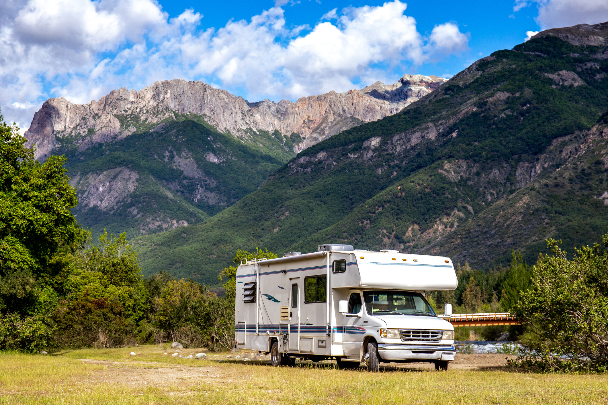 Recreational vehicle in the mountains