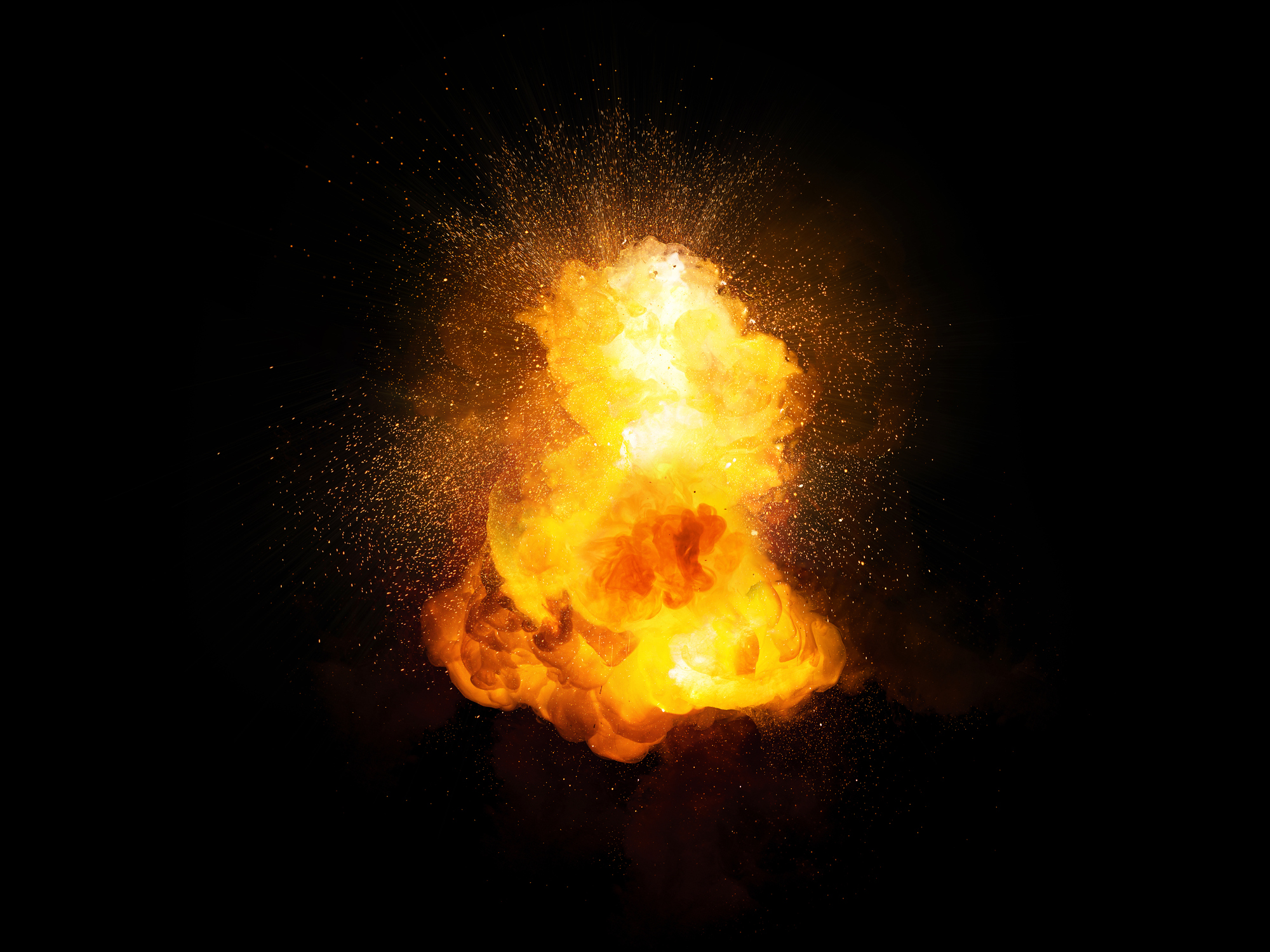 An explosion occurring amid darkness.