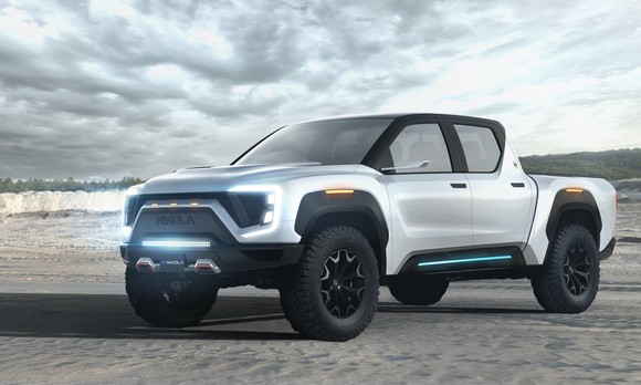 A prototype Nikola Badger, an electric pickup truck.