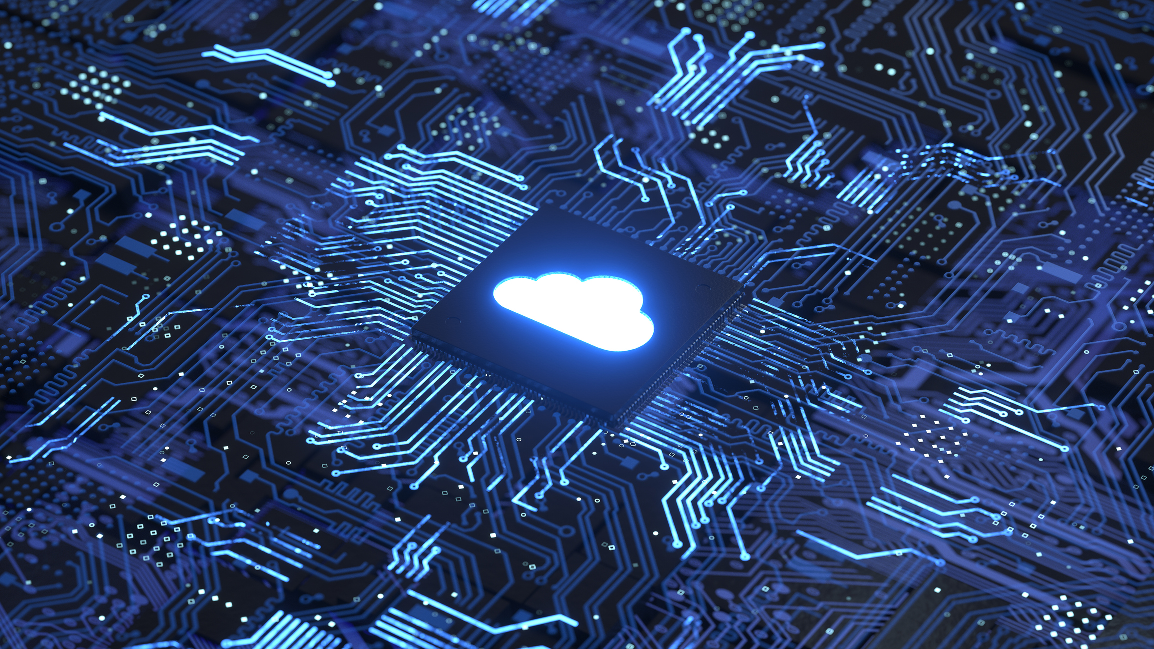 A cloud icon on a circuit board.
