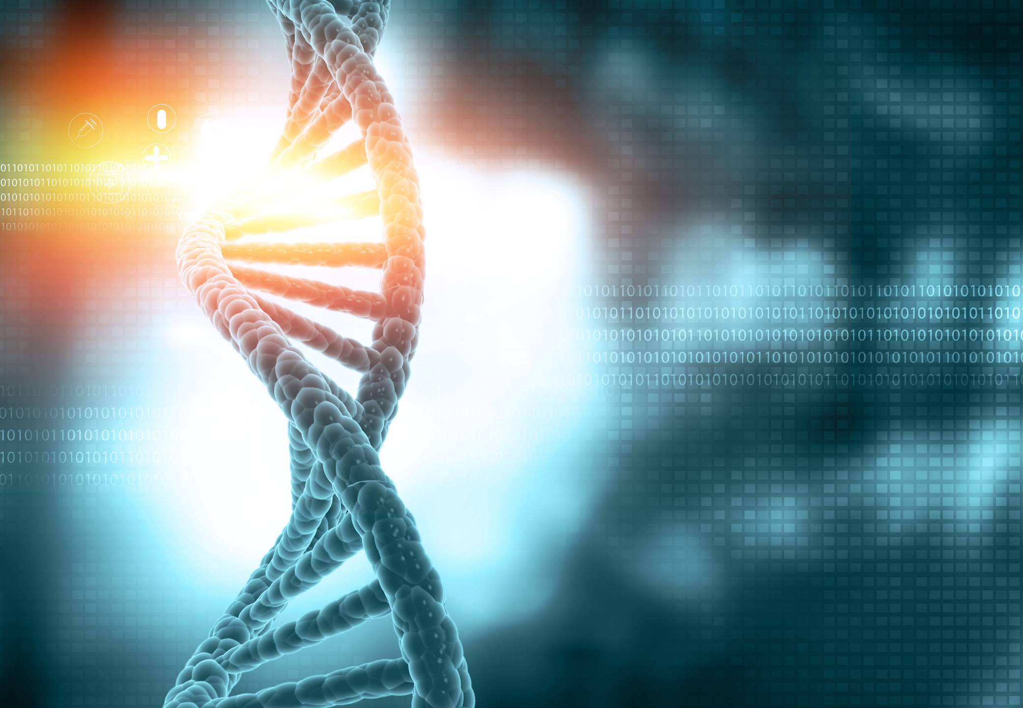 DNA double helix with a light in the background