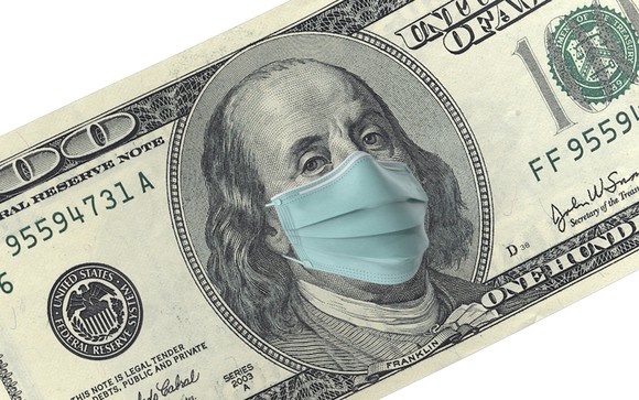 Hundred dollar bill with mask on it
