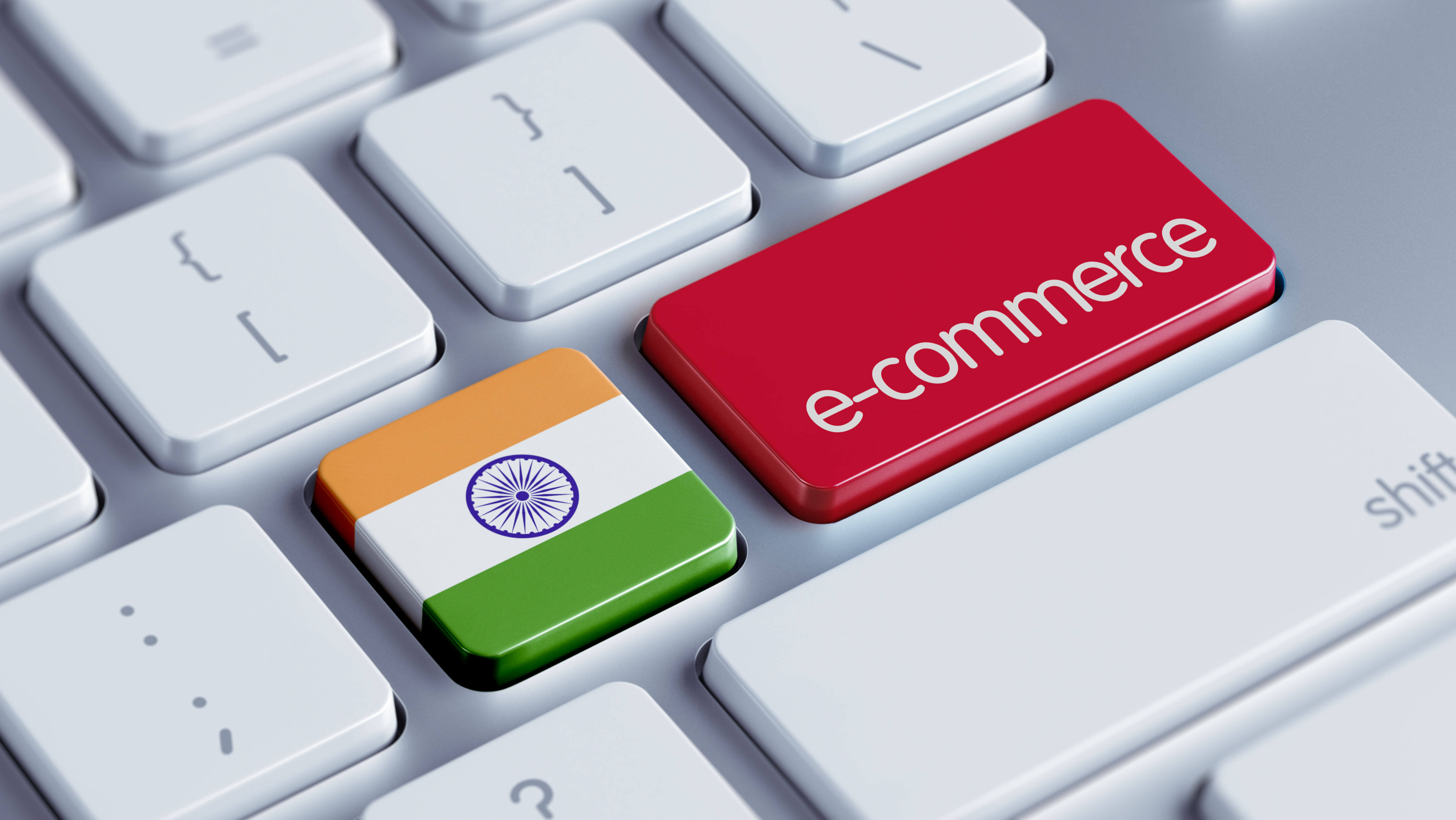Indian flag and the word E-Commerce on keyboard buttons