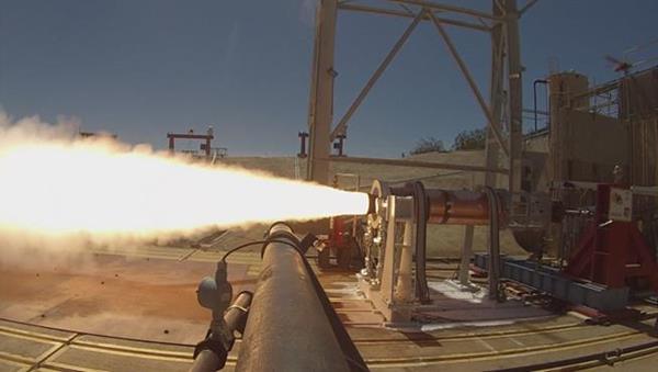 A solid rocket motor test fire.