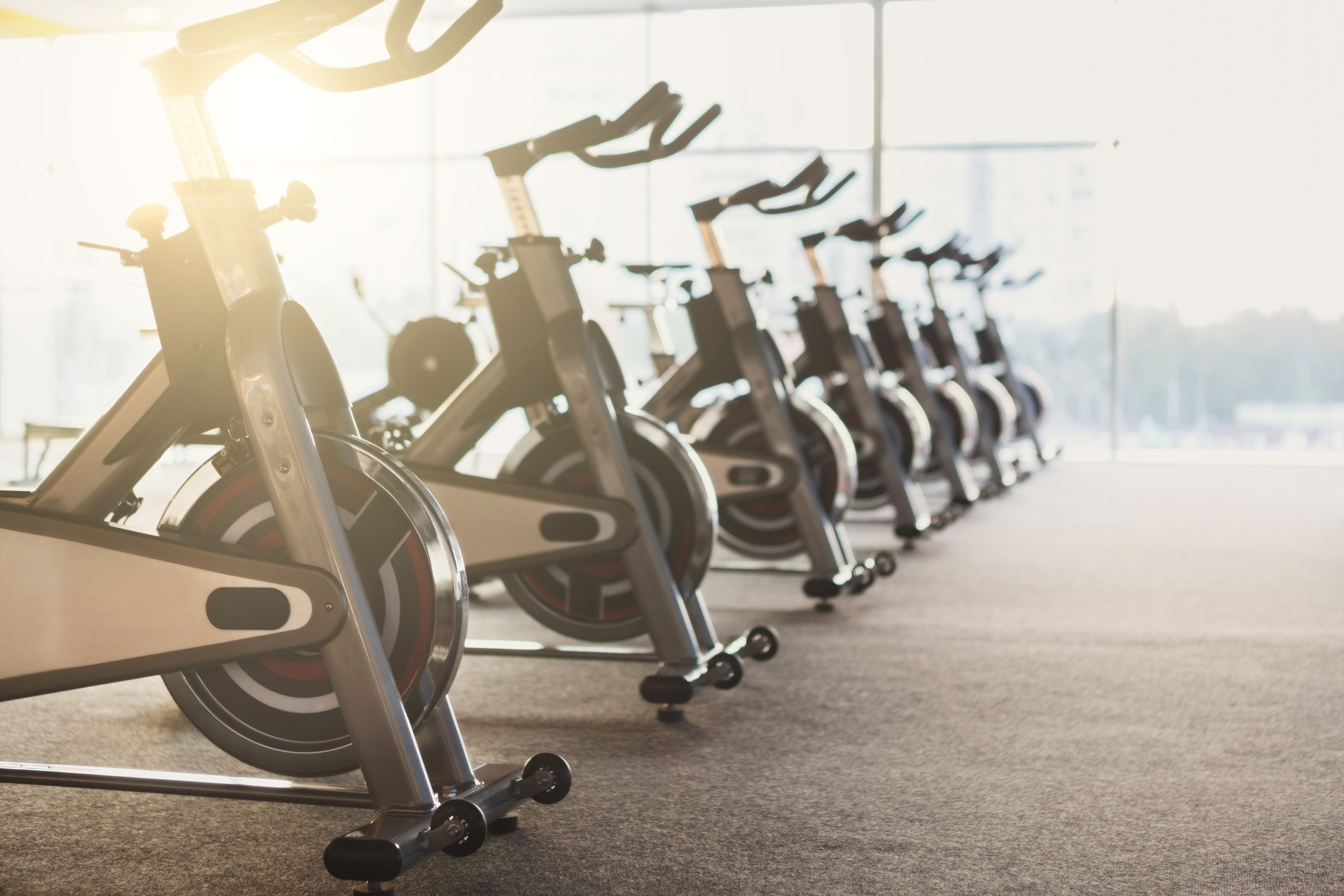 A row of exercise bikes
