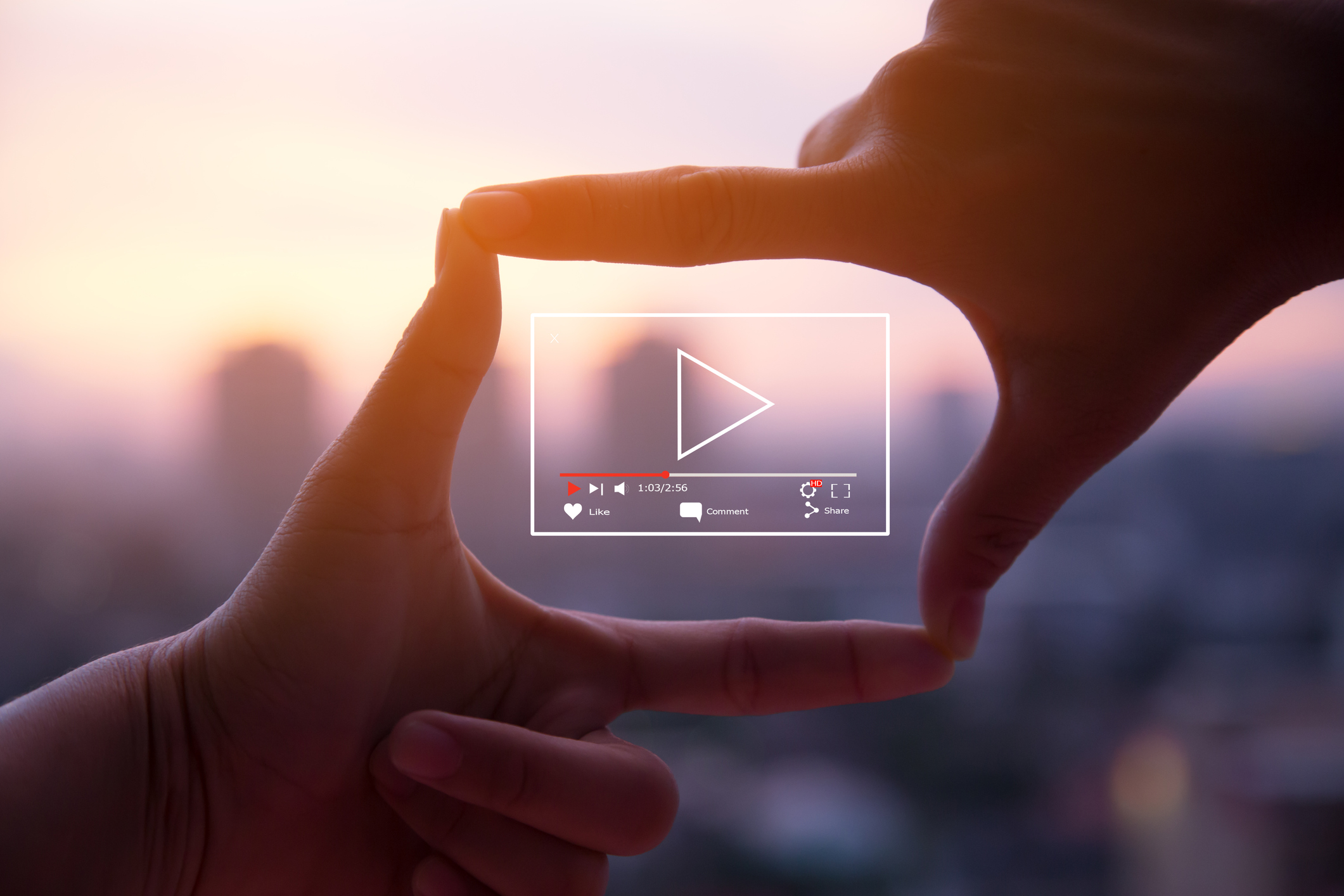 A digital video with a play button icon