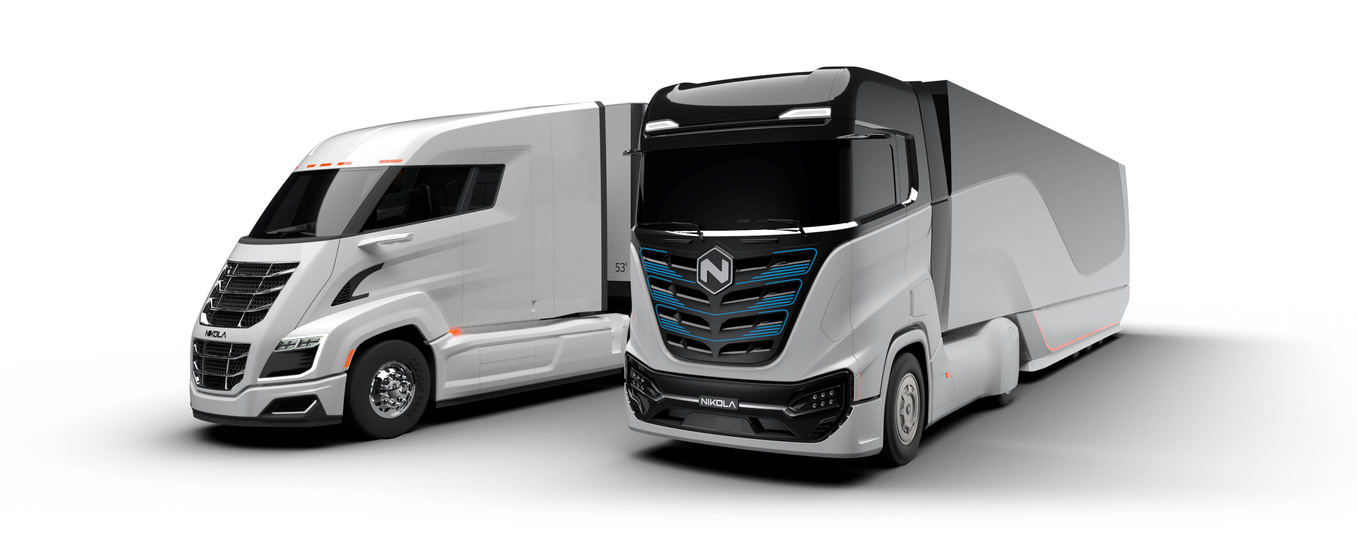 Nikola Two and Tre semi trucks