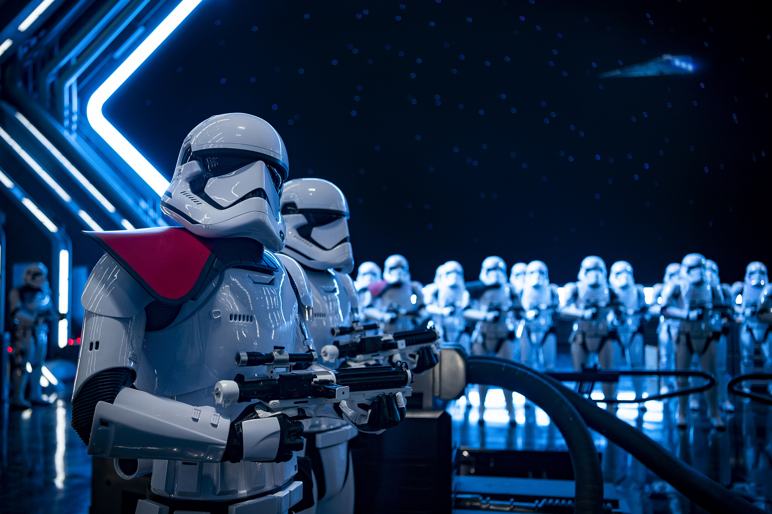 Stormtroopers in Star Wars: Galaxy's Edge at Walt Disney World.