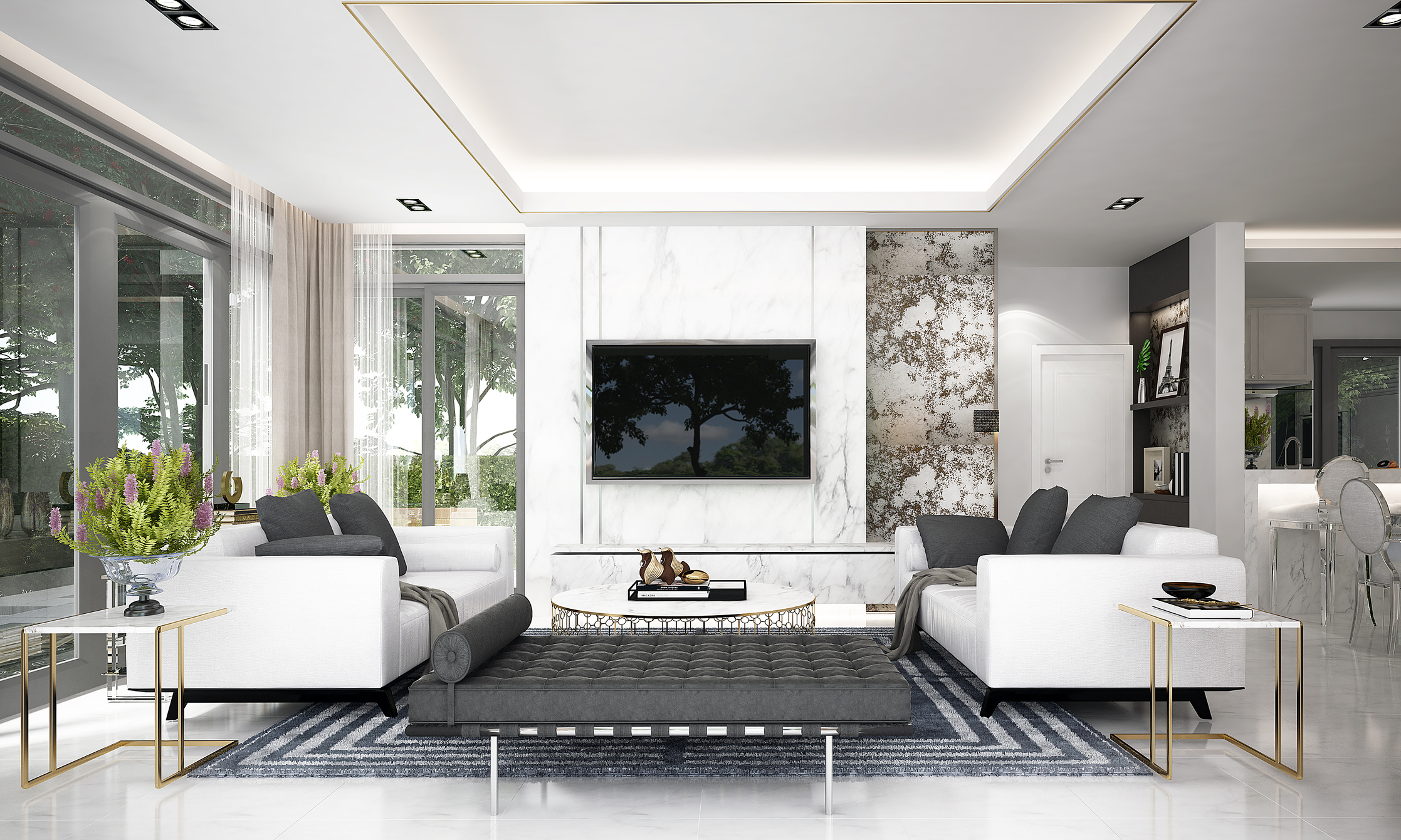 living room with luxurious furniture