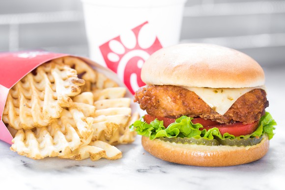 Chick-fil-A chicken sandwich and waffle fries