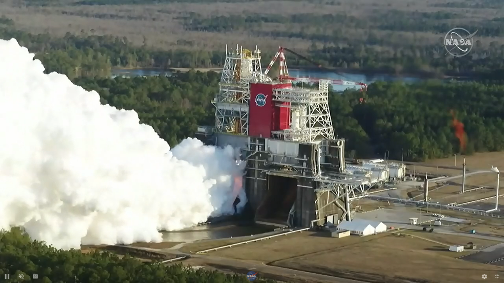 SLS engine test at NASA's B-2 Test Stand in Mississippi Jan. 16, 2021.