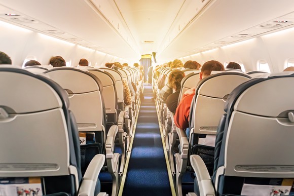 Passengers on an airplane.