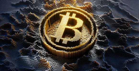 An abstract rendering of a bitcoin.