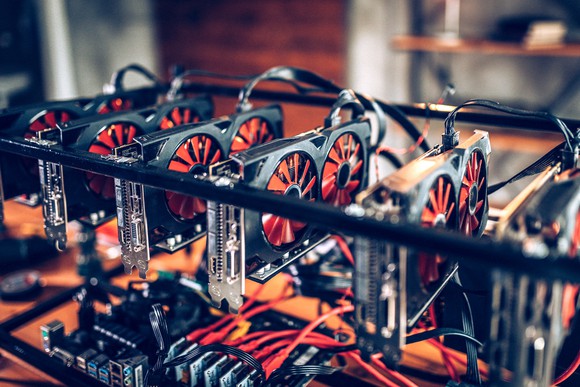 A bitcoin mining rig. 