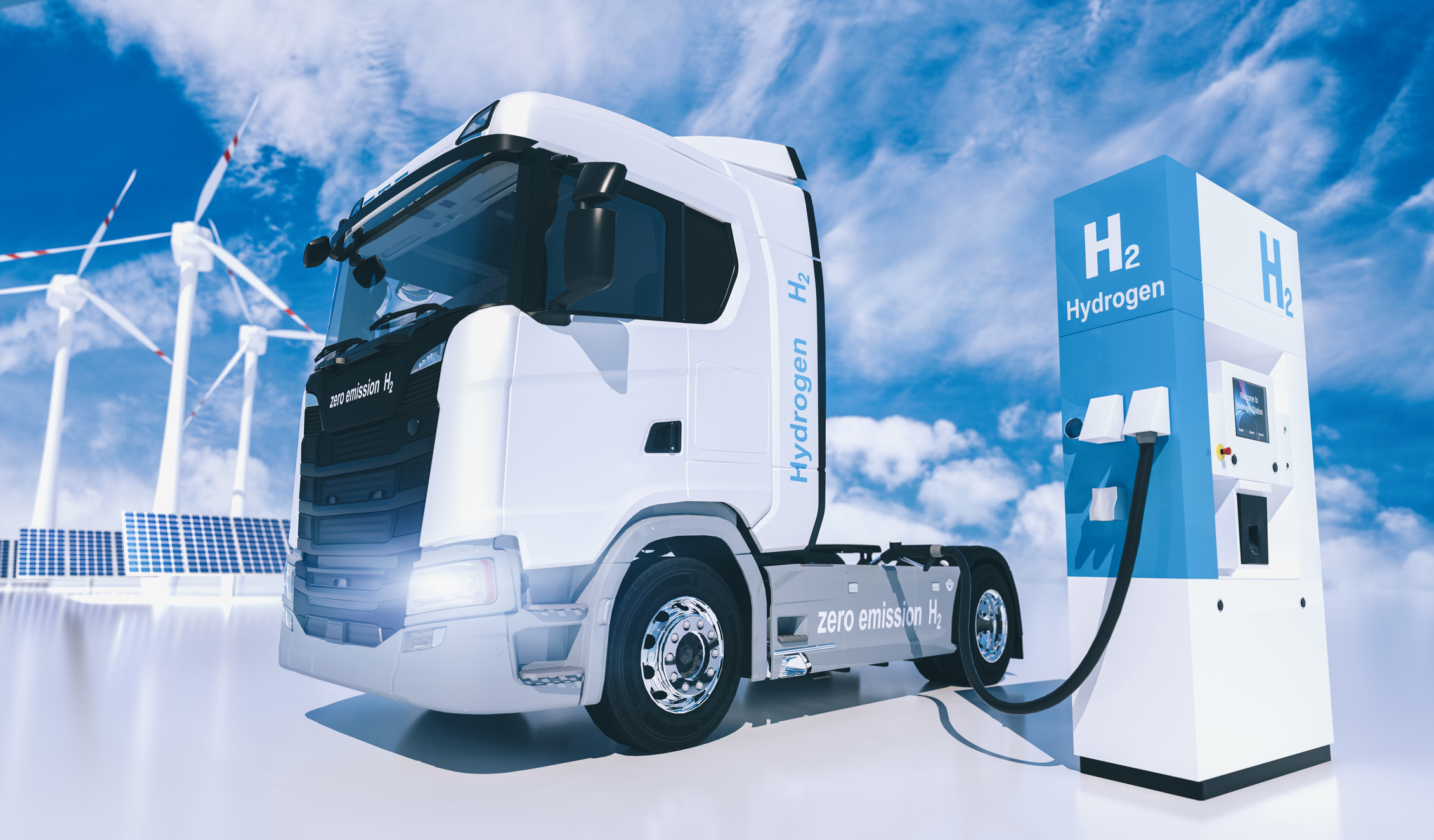 semi truck at hydrogen fueling station