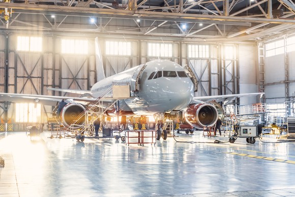 An airplane being constructed.
