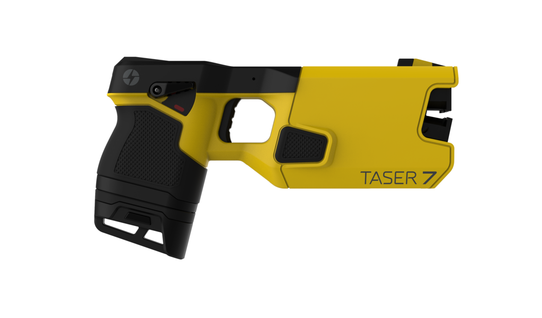 A yellow Taser electrical weapon
