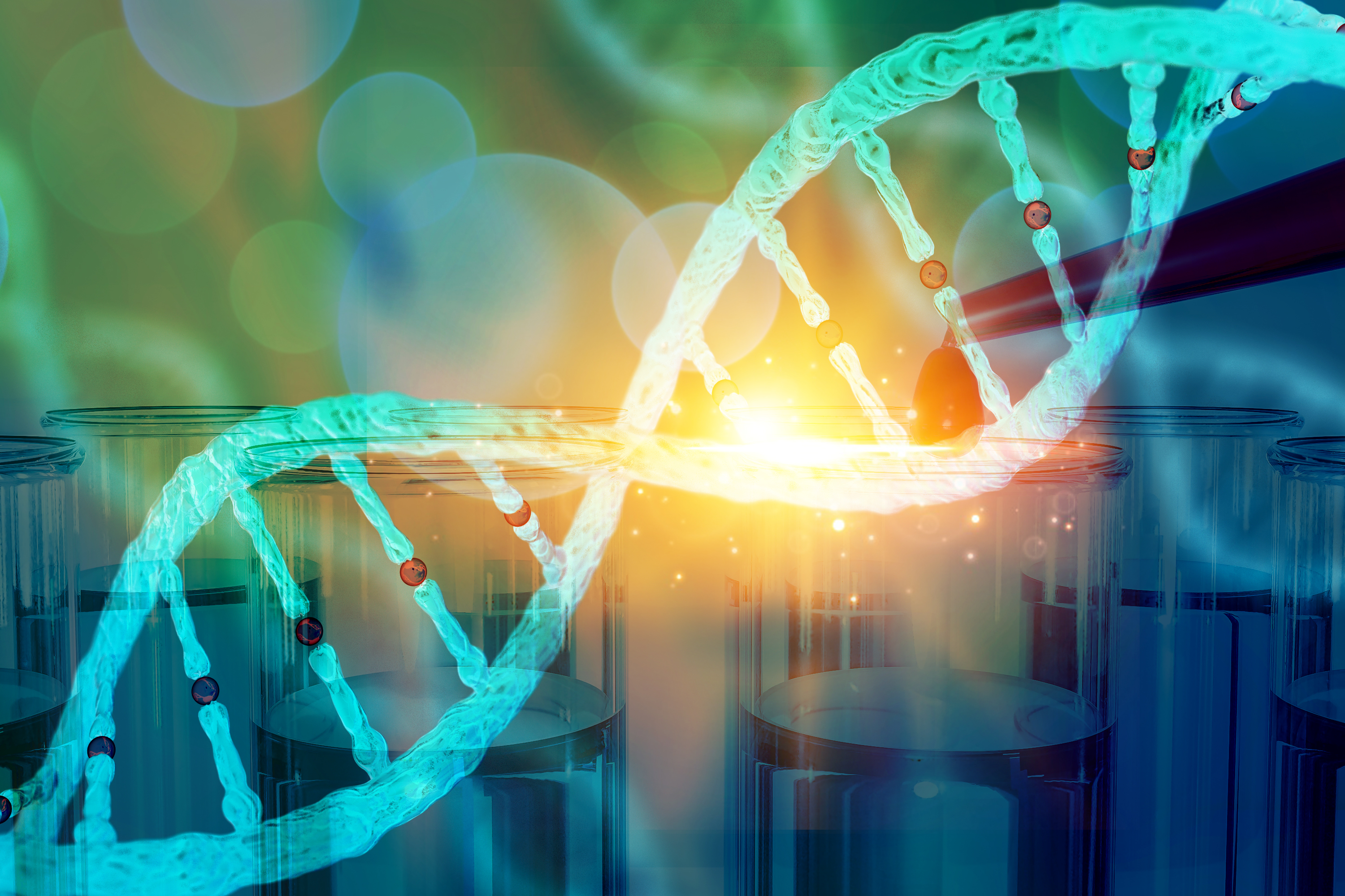 A DNA strand illuminated.