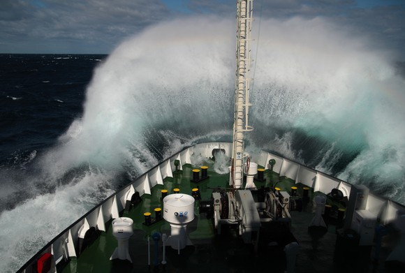 Ship hitting big wave
