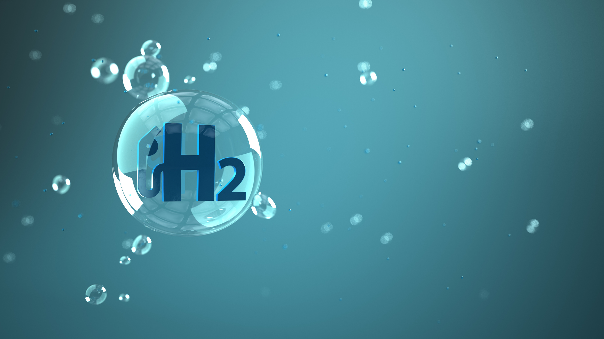 Bubble with "H2" inside floating in the air.