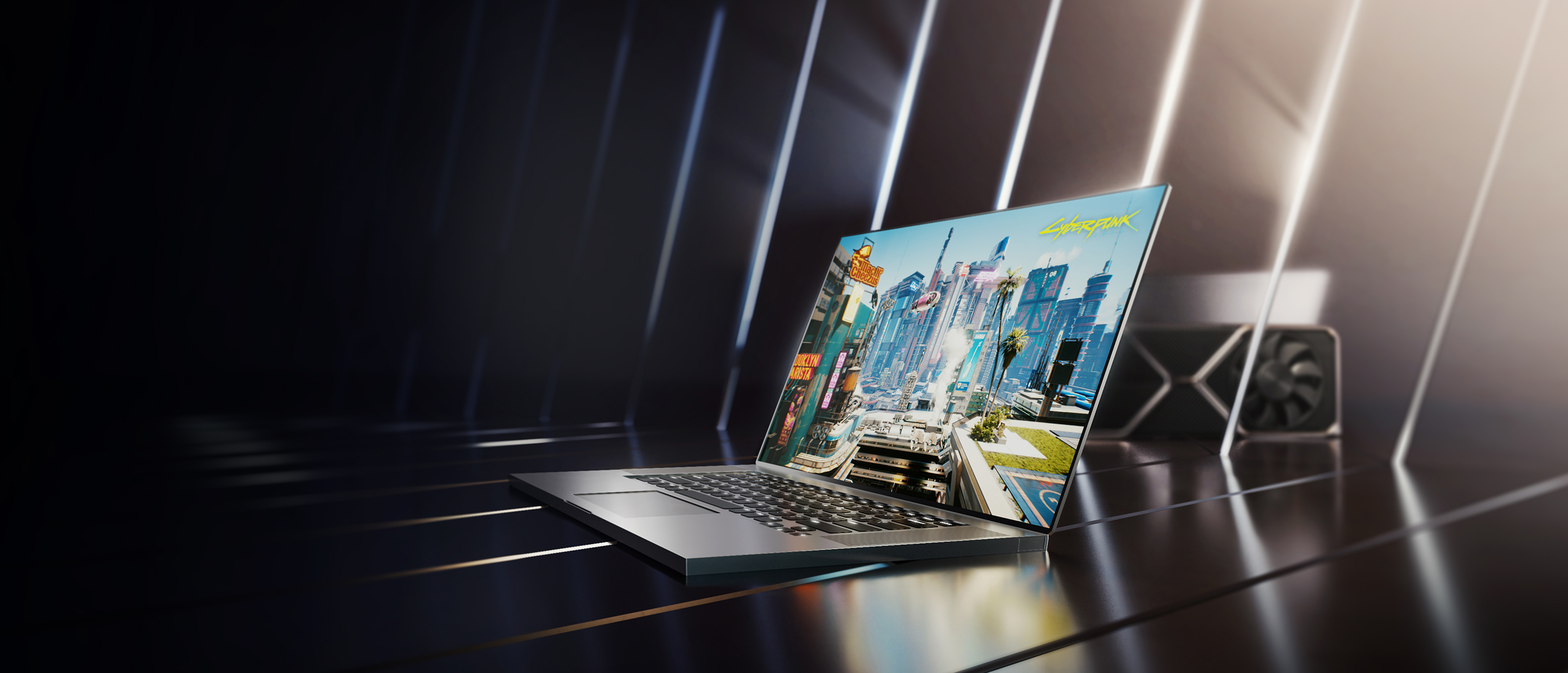 A video game running on an NVIDIA powered gaming laptop