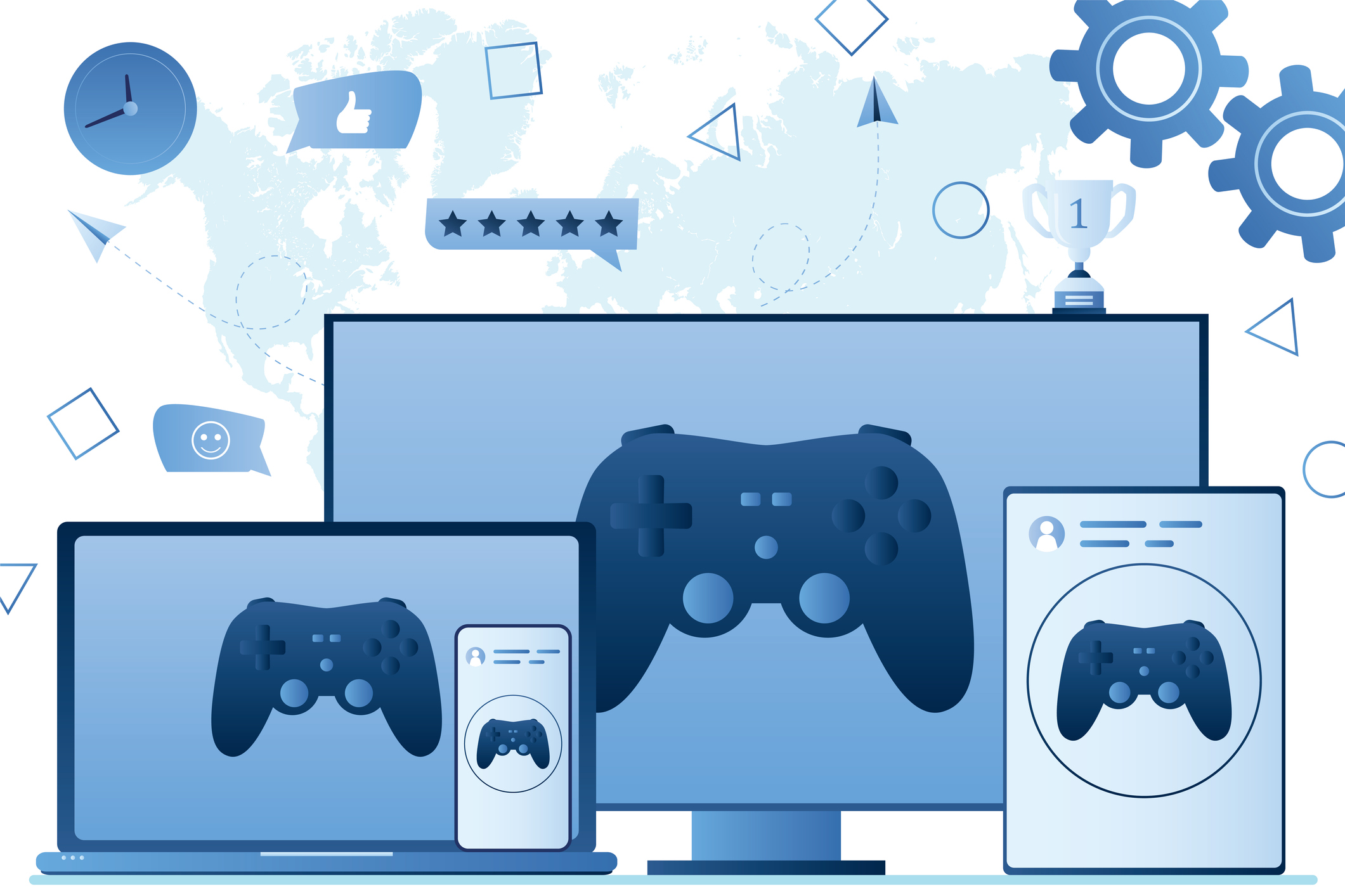 A video game controller displayed across different computing devices.