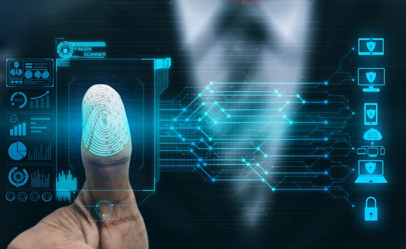 A fingerprint being digitally scanned to verify identity.