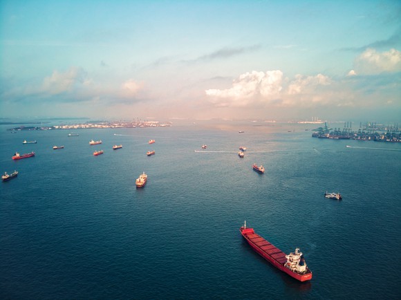 bulk ships waiting outside a port