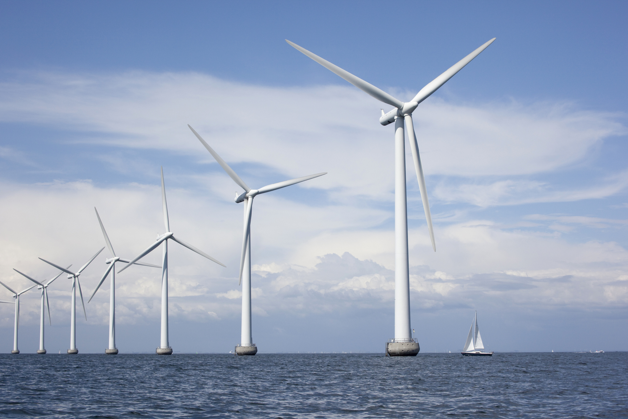 Offshore wind turbines.