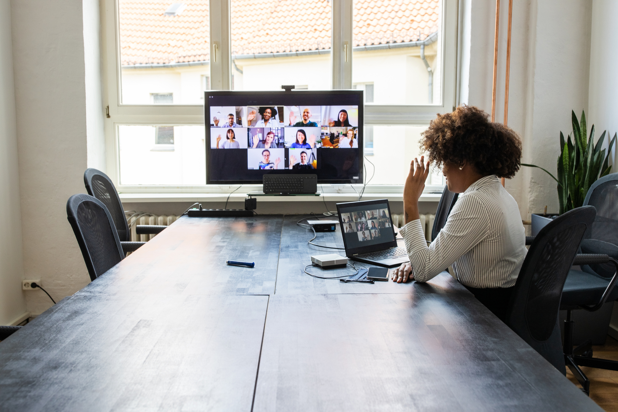A woman on a video call.