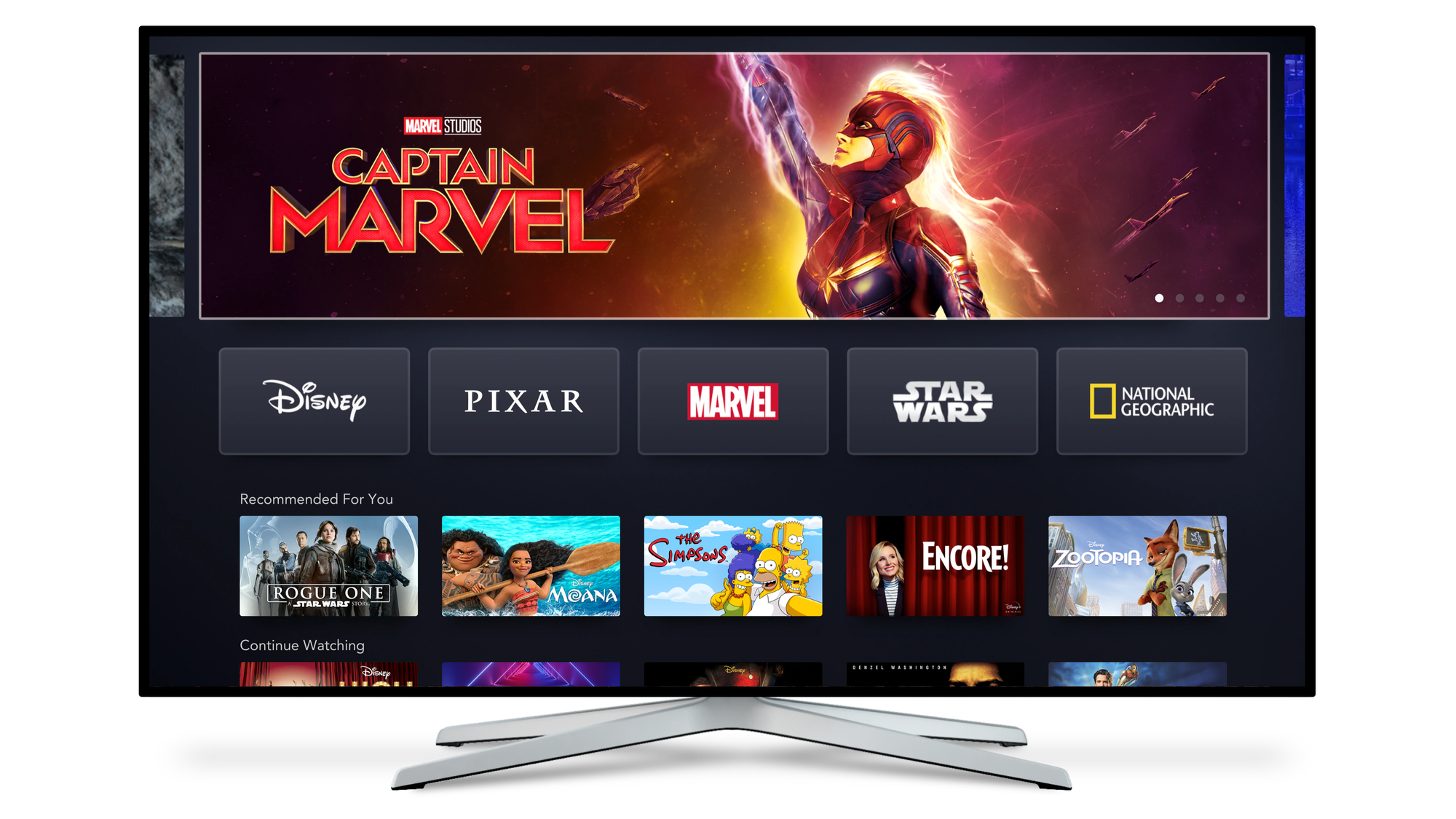 The Disney+ app displayed on a smart TV.