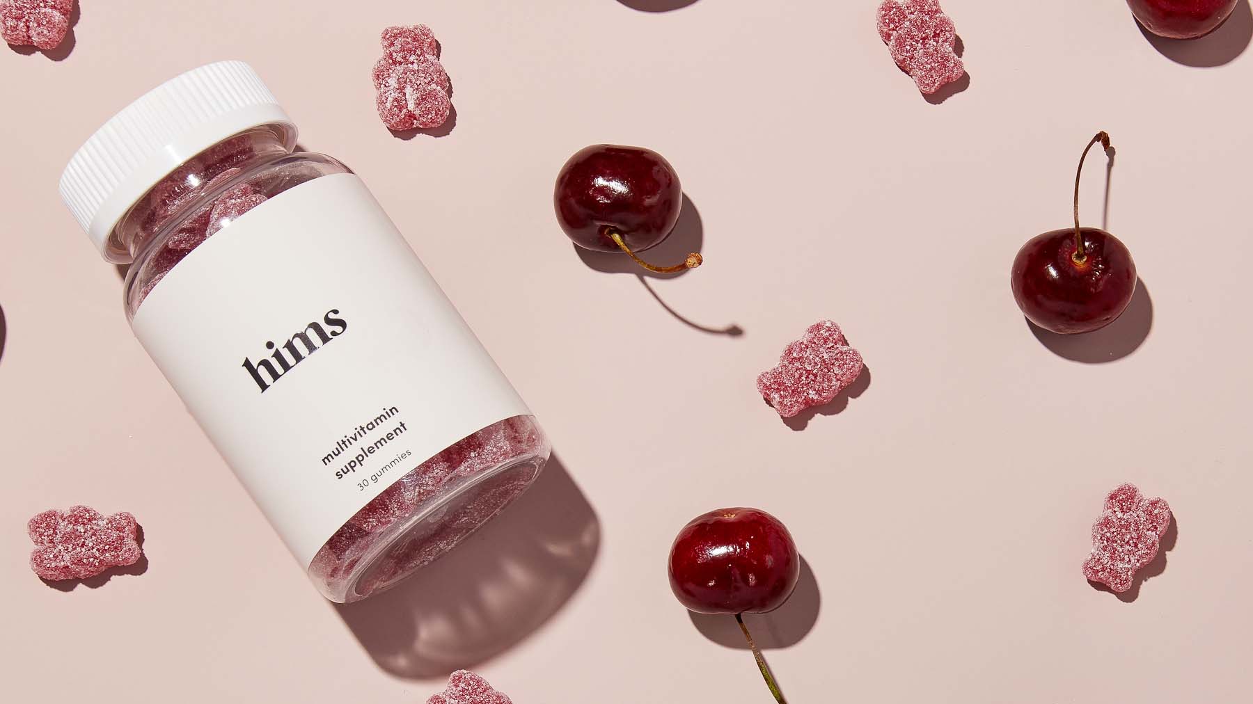 A vitamin supplement bottle from Hims