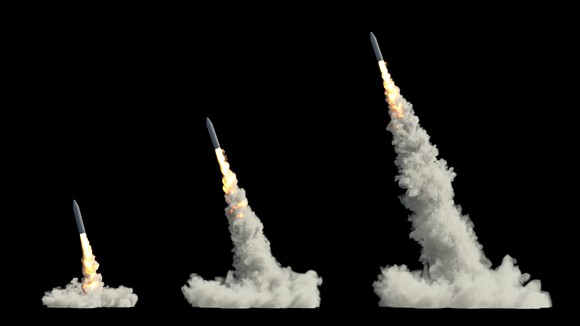 Artist rendering of ballistic missiles launching.