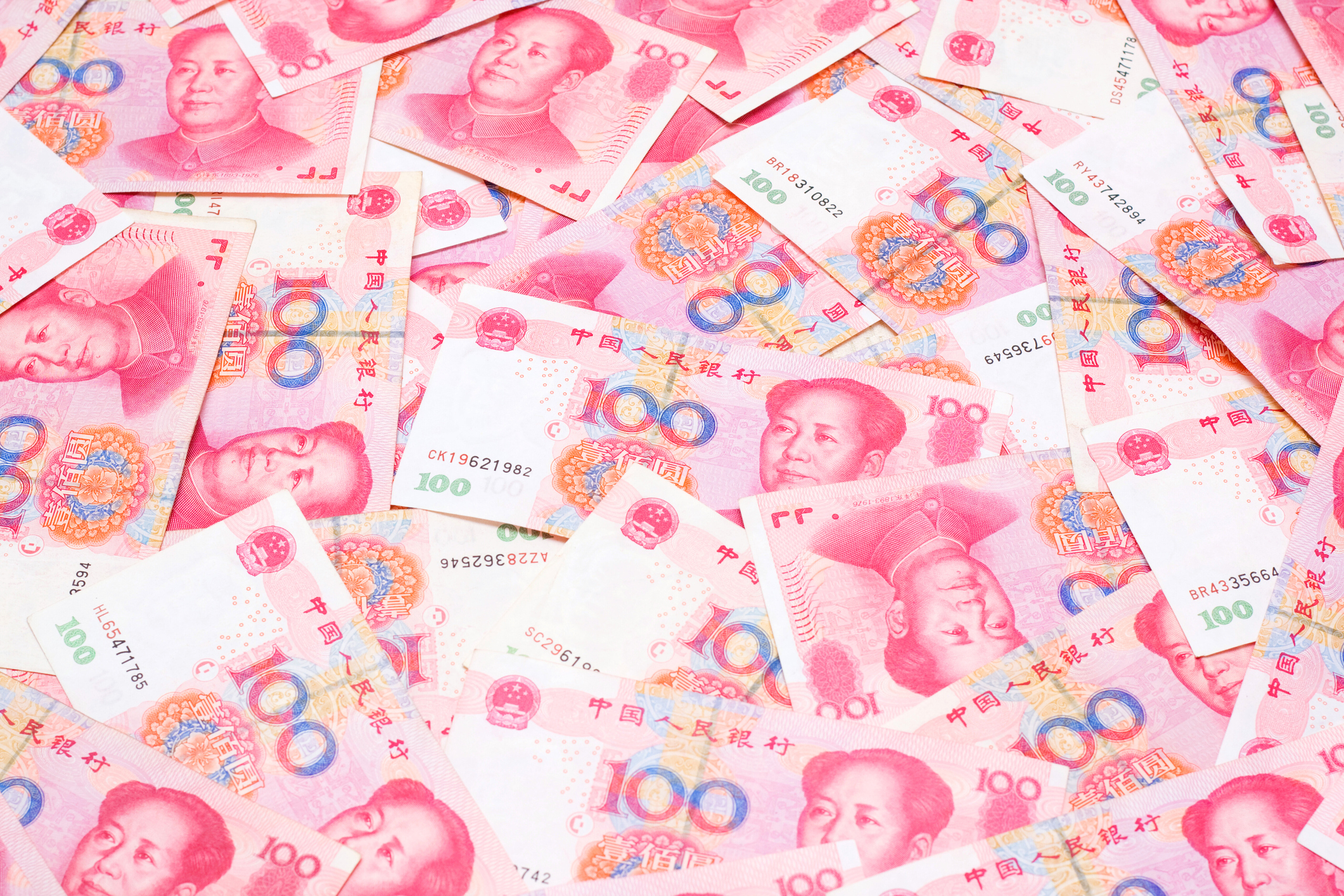 Stacks of 100 yuan notes.